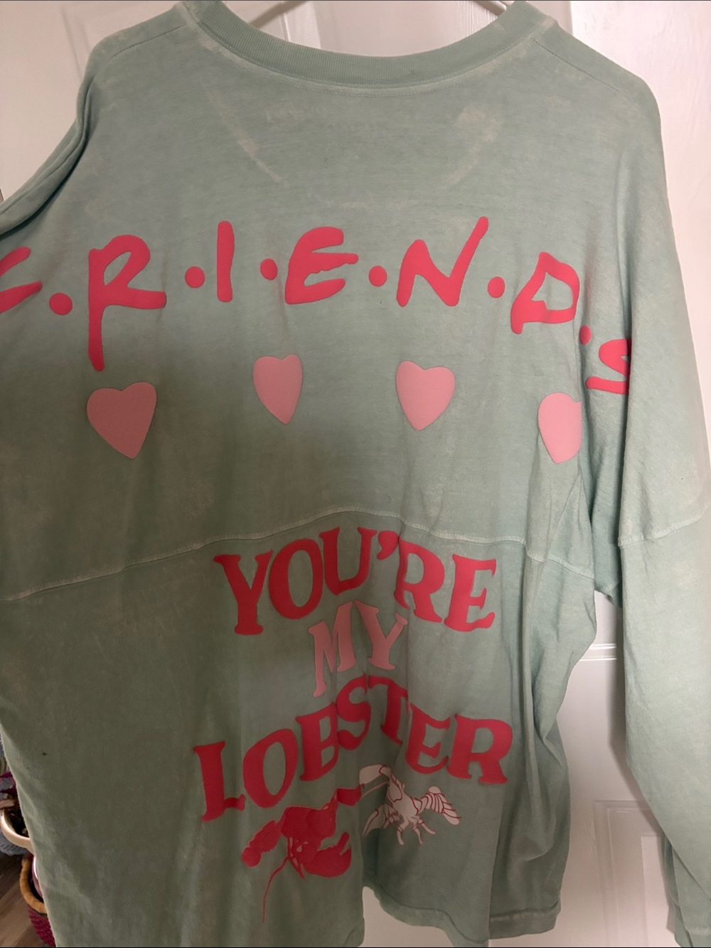 Mint Graphic Long-Sleeve Jersey with Pink FRIENDS Print